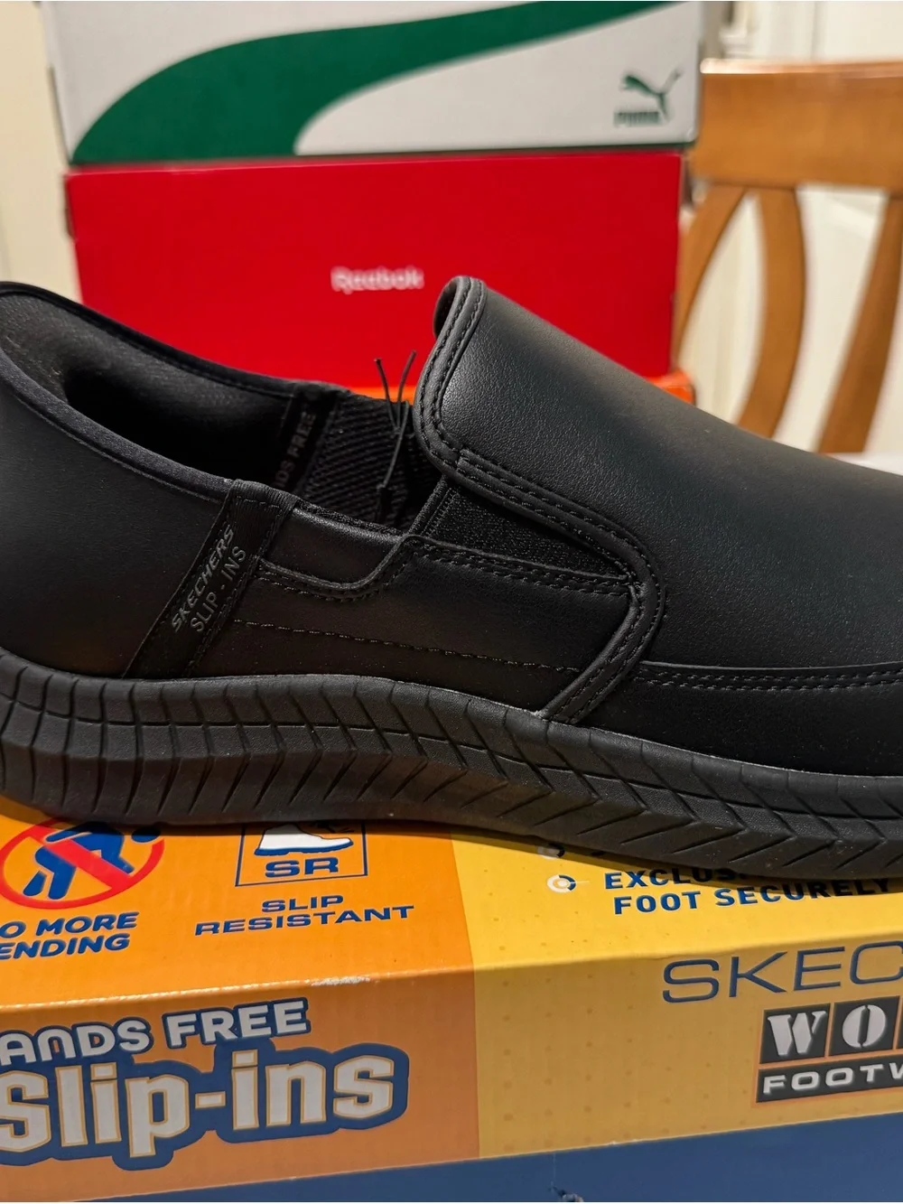 Skechers Men's Black Slip-On Work Loafers